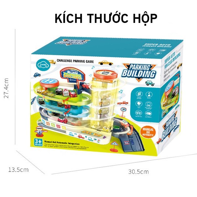 Đồ chơi mô phỏng bãi đỗ xe ô tô 3 tầng kèm 4 xe cho bé phiên bản mới, chất liệu nhựa ABS cao cấp