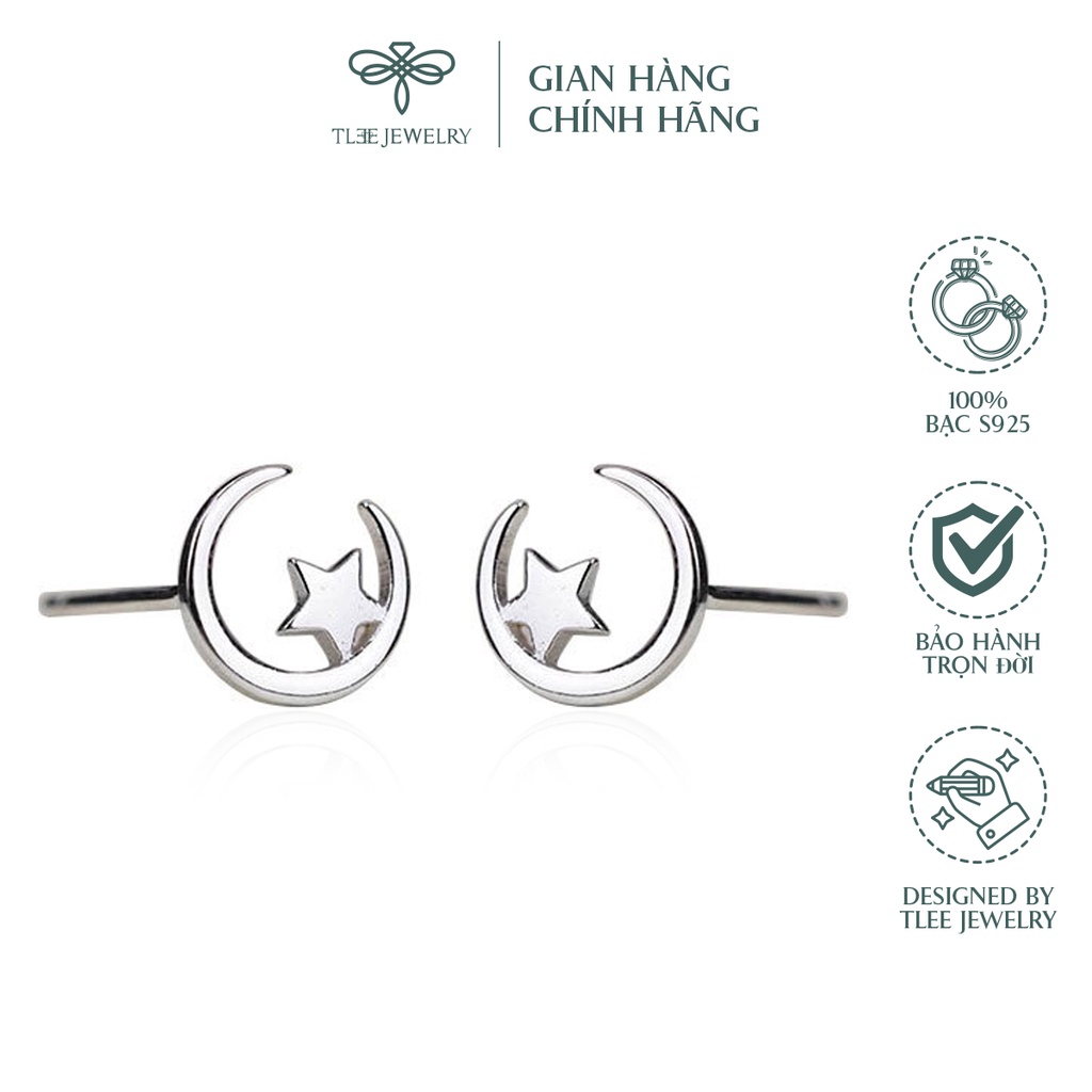 Khuyên tai bạc nữ TLEE trăng sao basic cá tính NCJ B0192