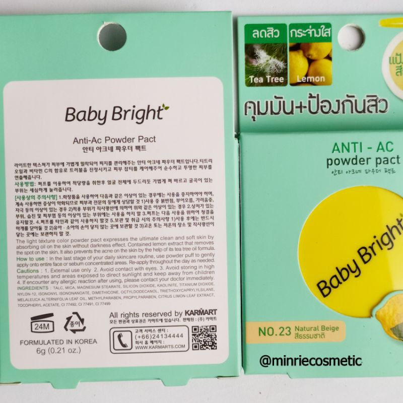 Phấn phủ dạng nén chiết xuất từ chanh và dầu cây trà Baby Bright Anti-AC Powder Pact 6g Thái Lan