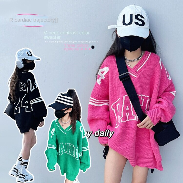 Áo Sweater Tay Dài Cổ Chữ v Thời Trang Mùa Đông Cho Bé Gái 5-6 Tuổi 6-7 Tuổi 7-8 Tuổi 8-9 Tuổi 9-10 Tuổi Giày Thời Trang Cho Bé 10-11 Tuổi 11-12 - 12-13 Tuổi 13-14 Tuổi