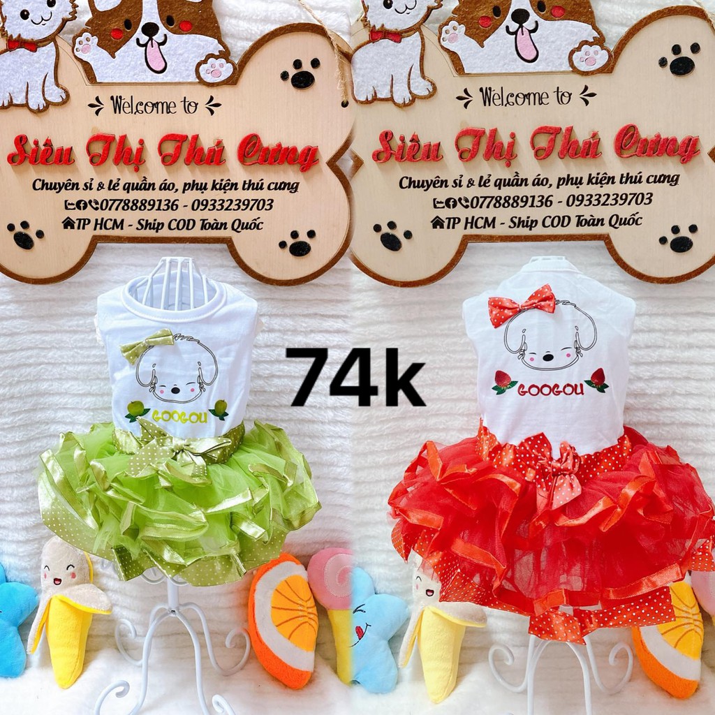 HOT HOT Váy thun xoè voan kèm nơ xinh xắn cho boss: váy chó mèo thú cưng