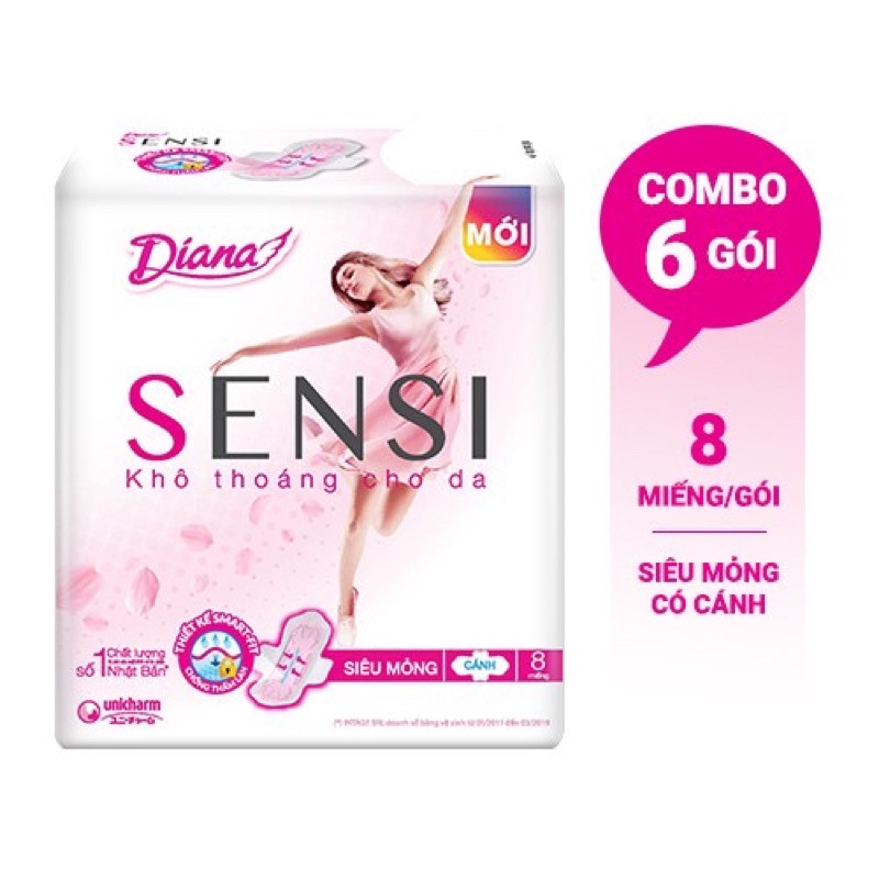 Combo 6 gói băng vệ sinh Diana Sensi gói 8 miếng