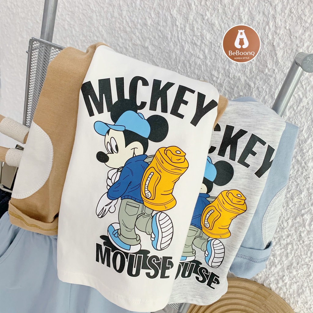 Bộ cotton bé trai hoạ tiết Mickey siêu cute, phối đáp tay 2 màu siêu xinh -PITUPI-BEBOONG