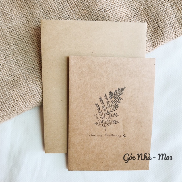 Thiệp handmade vẽ tay cỏ cây hoa lá giấy kraft