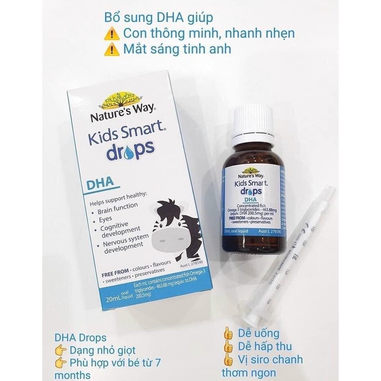 - Kids Smart Drops DHA Nature's Way 20ml, DHA cho bé từ sơ sinh