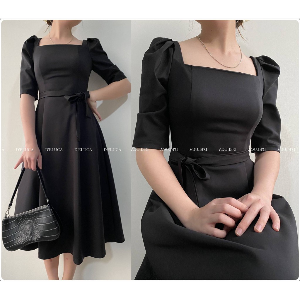 [Hình+Video Thật] Váy Cổ Vuông Tay Phồng Chất Liệu Tuytsi Hàn Cao Cấp Dáng Xòe Dành Cho Nàng Đi Tiệc Đi Chơi