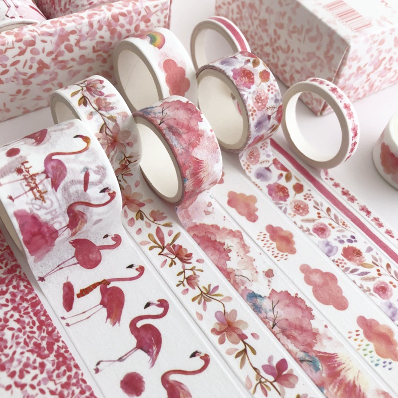 Set 8 Cuộn Băng Keo Washi In Họa Tiết Dễ Thương Trang Trí Sổ Tay
