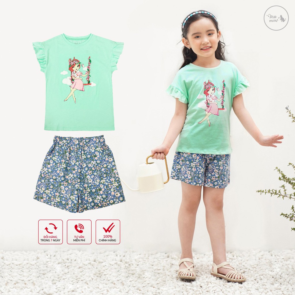 Đồ Bộ Bé Gái Size Đại Bigfox-Miss Meow Set Bộ Trẻ Em Chất Cotton Mền Mại Họa Tiết Bé và Xích Đu 3,4,5,6,7,8,9 tuổi