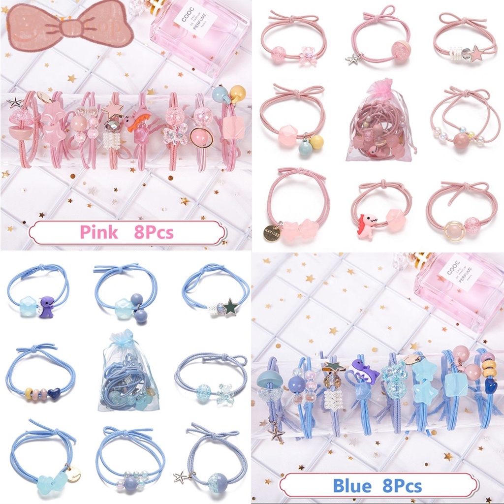 [CUTE] Bộ 8 Dây Cột Tóc Thời Trang Rất Xinh Cho Nữ Tặng Kèm Túi Lưới