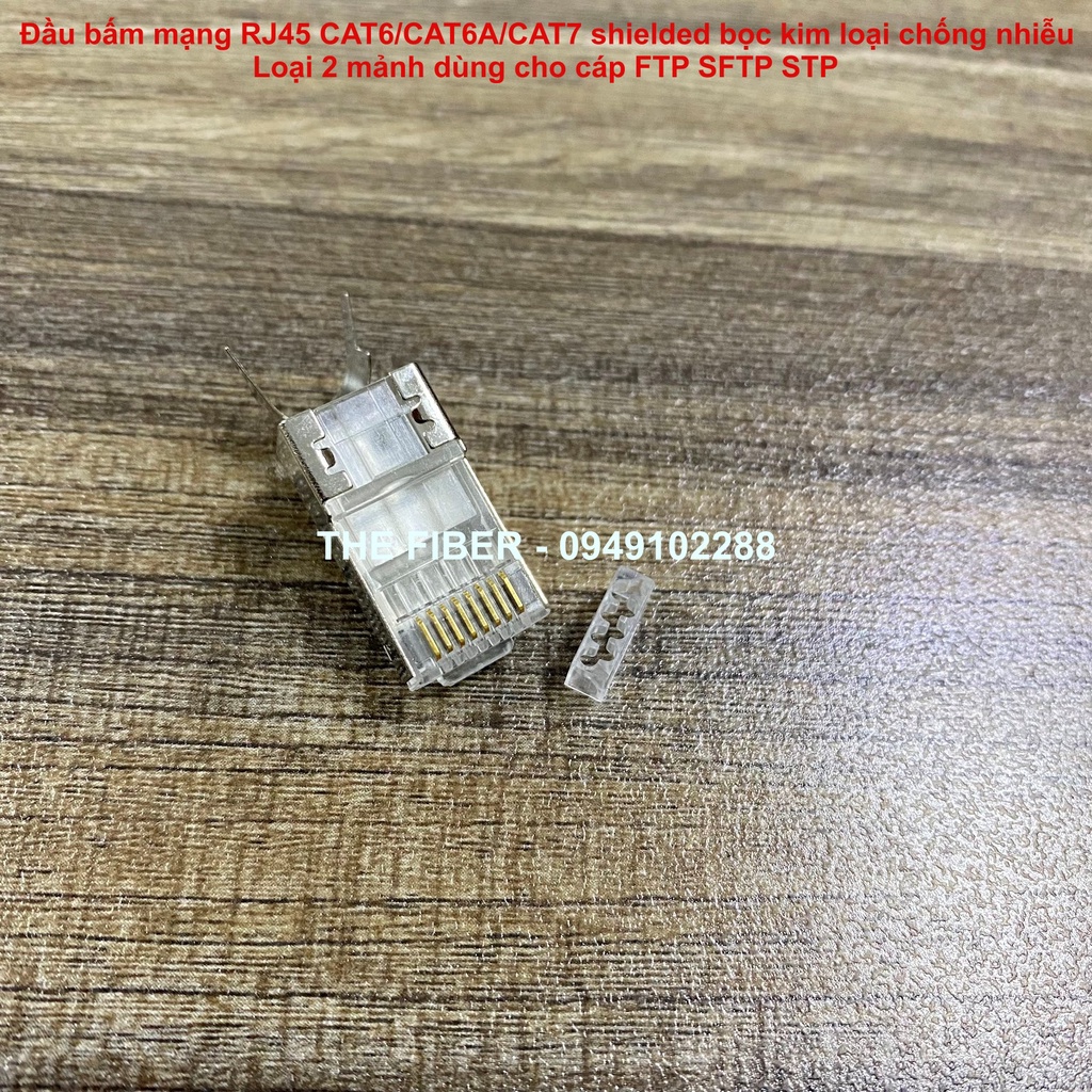 Đầu bấm mạng RJ45 CAT6/CAT6A/CAT7 shielded bọc kim loại chống nhiễu loại 2 mảnh dùng cho cáp FTP SFTP STP