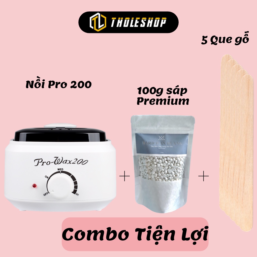 Bộ Nồi Nấu Sáp Pro 200 + Sáp Dừa Cao Cấp + 5 Que Gạt Sáp Wax Lông Hard Wax Beans