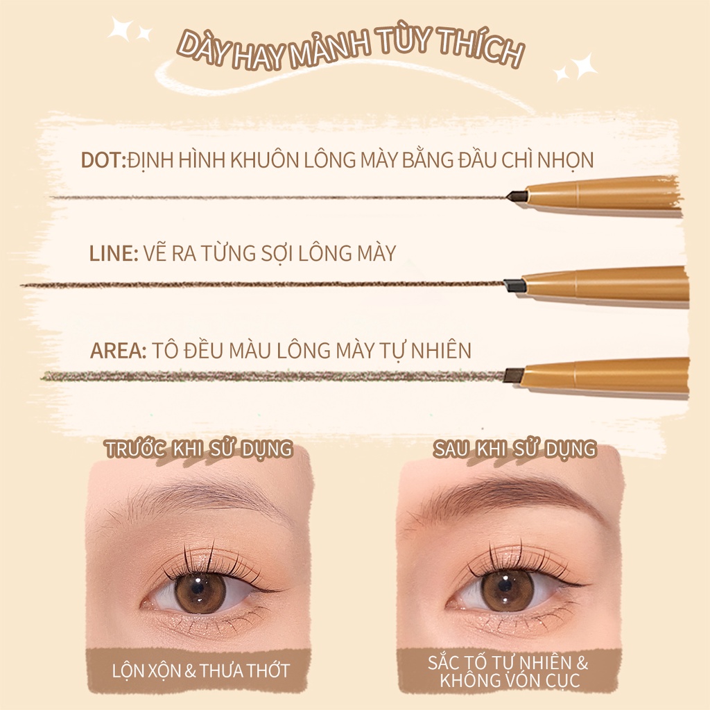 Bút chì kẻ lông mày POPJUICE Ireneda hai đầu mềm mịn