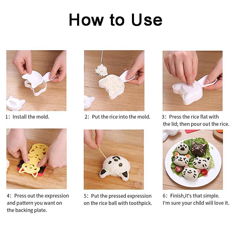 Khuôn Làm Cơm Nắm/Sushi Hình Chú Mèo Hoạt Hình DIY Dành Cho Bé