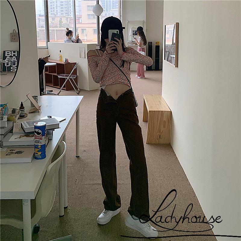 Quần dài nữ ống rộng lưng cao màu sắc vintage thời trang