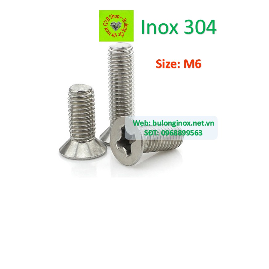 Shopee Vít pake đầu bằng inox size M6 , ốc 4 cạnh đầu non inox, ốc vặn tua vít đầu bằng thân bulong, inox 304