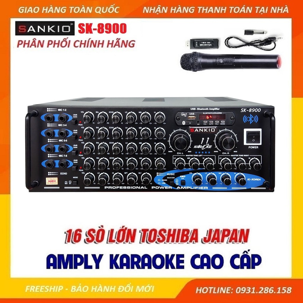 [BH Đổi mới] Amply 16 sò lớn Toshiba.Japan Sankio SK-8900 - Ampli Bluetooth Karaoke Gia Đình 8 cổng Micro