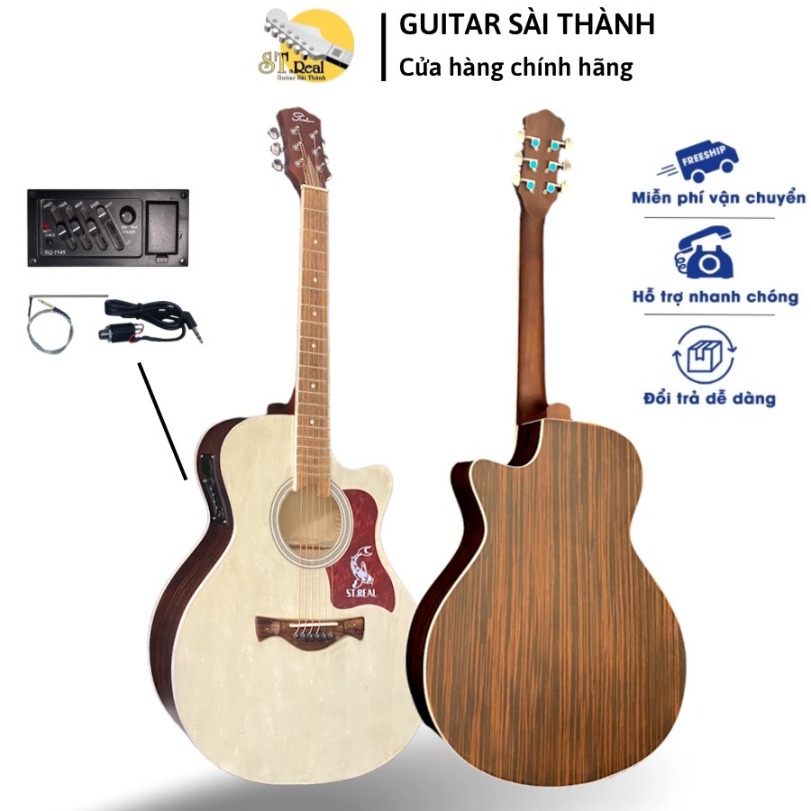 Đàn Guitar Acoustic Chính Hãng ST.Real Guitar Sài Thành ST-XE1 có lắp equalizer kết nối loa tặng kèm 11 món phụ kiện