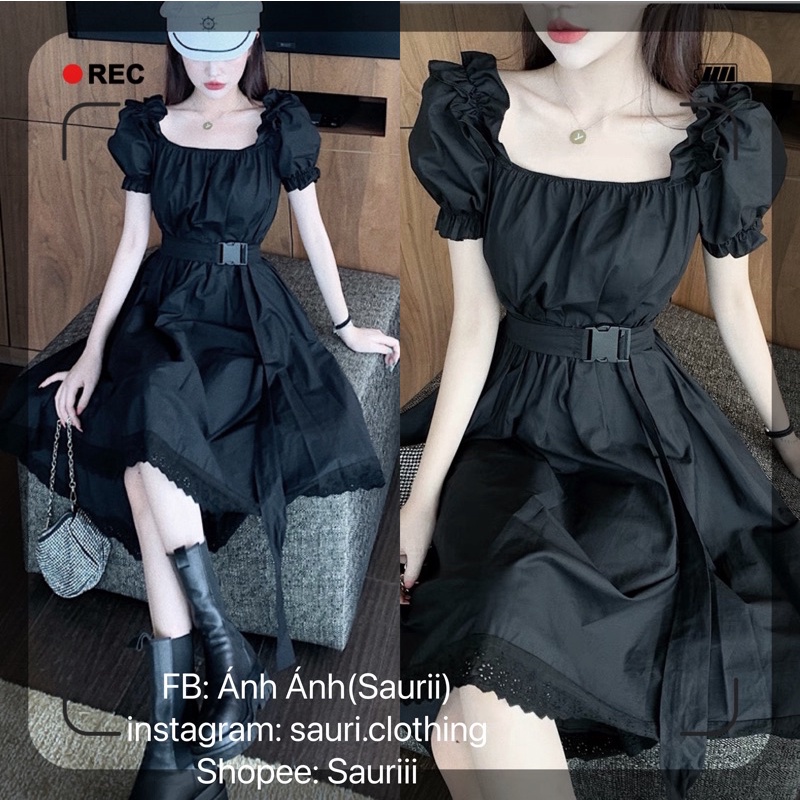 SALE XẢ HÀNG Thanh lý🖤Đầm xoè maxi kèm đai thô tay bồng vạt dài viền ren xinh xắn dạo phố ulzzang tiểu thư retro
