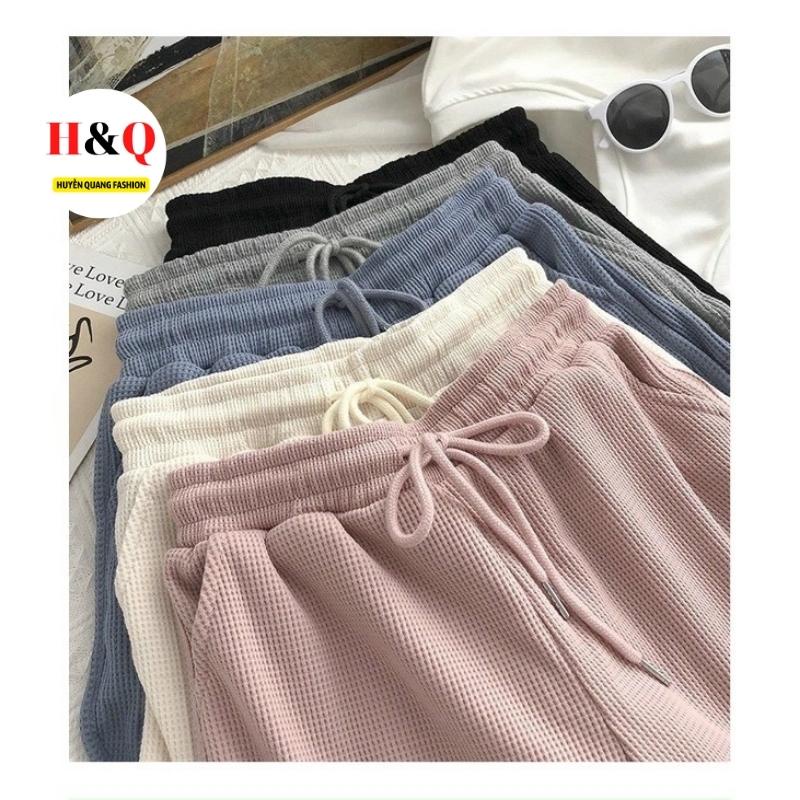 Quần đùi nữ mặc nhà, quần short thun nữ thêu chữ Smile ống rộng thể thao, tập gym, đi ngủ - Huyền Quang