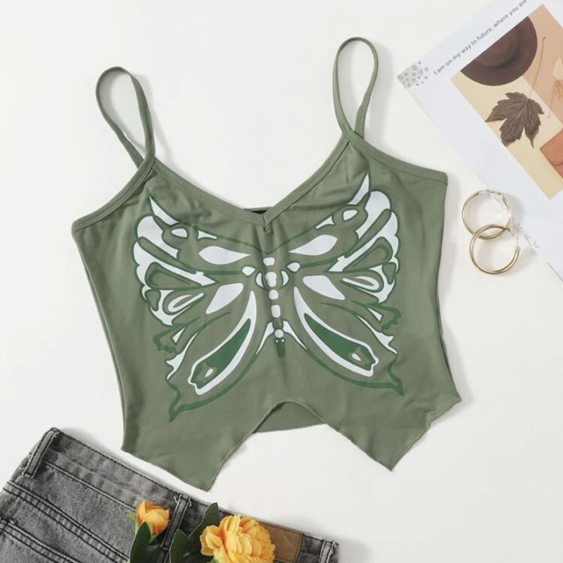 ÁO 2 DÂY THUN CỔ CHỮ V IN HOẠ TIẾT BƯỚM THỜI TRANG ĐƯỜNG PHỐ XINH TRENDY CHO NỮ 2022