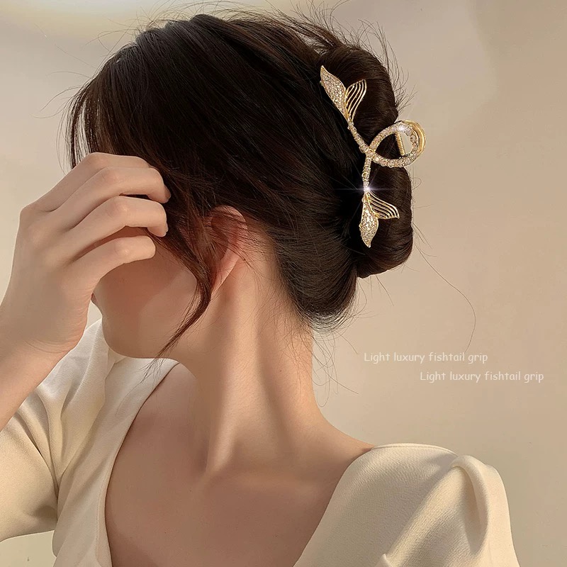 Kẹp TóC HìNh Đuôi Cá ĐíNh Kim Cương NgọC Trai Giả ThờI Trang Cho Nữ
