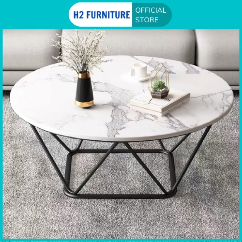 Bàn trà tròn sofa H2 Furniture mặt đá ceramic nhân tạo khung kim loại sơn tĩnh, bàn cafe phòng khách, ban công bàn decor