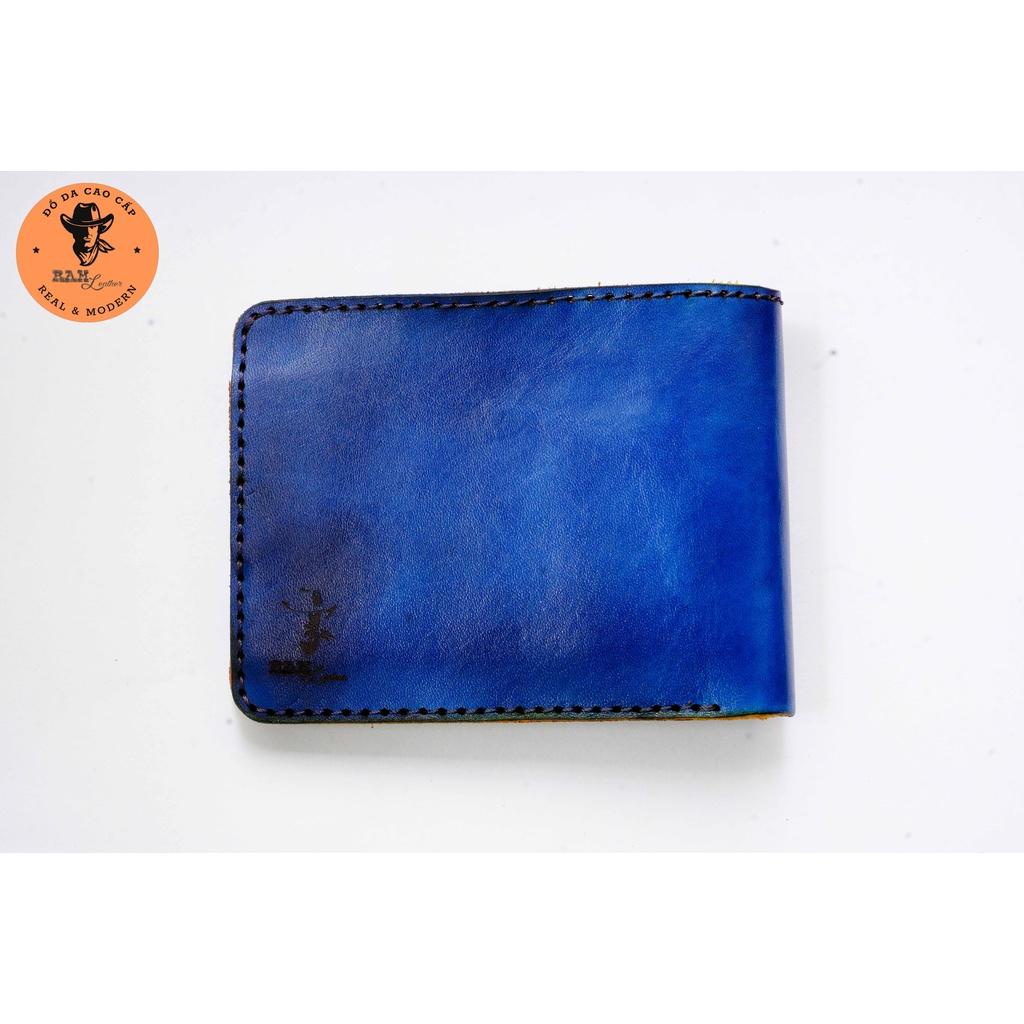 Ví nam da bò trống đồng xanh dương dáng ngang - RAM Leather