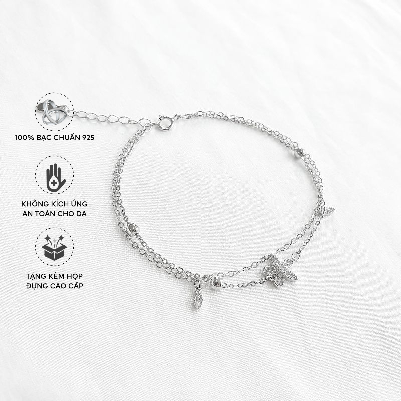 Lắc Tay Bạc Blue Peach Hoa 5 Cánh Đá LT419