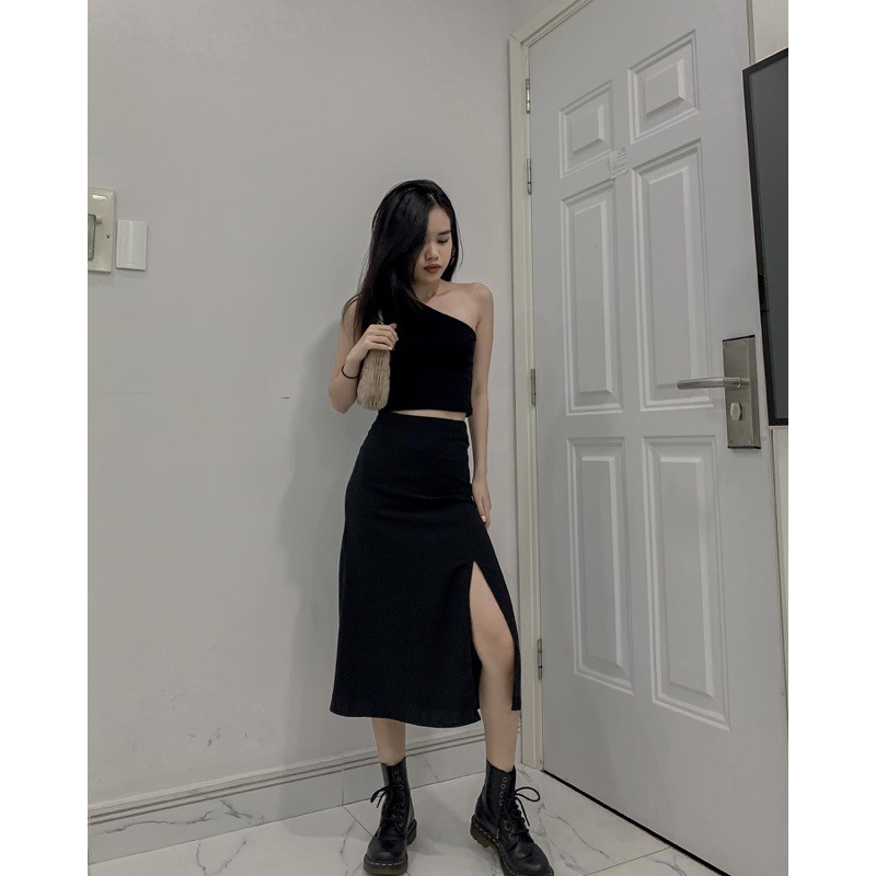 Váy dài xẻ tà lụa (Đen/Tím/Bi) | BigBuy360 - bigbuy360.vn