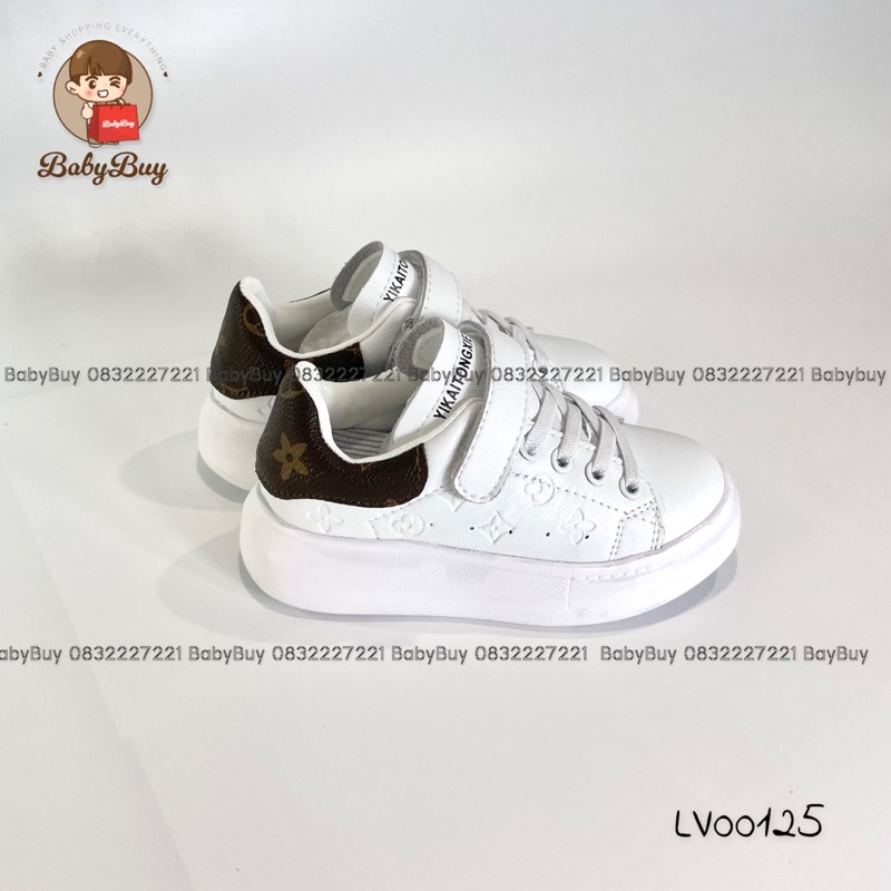 GIÀY THỂ THAO CHO BÉ , GIÀY SNEAKER BÉ TRAI VÀ BÉ GÁI ,GIÀY TRẺ EM MÀU TRẮNG GÓT LV NÂU (giày LV)