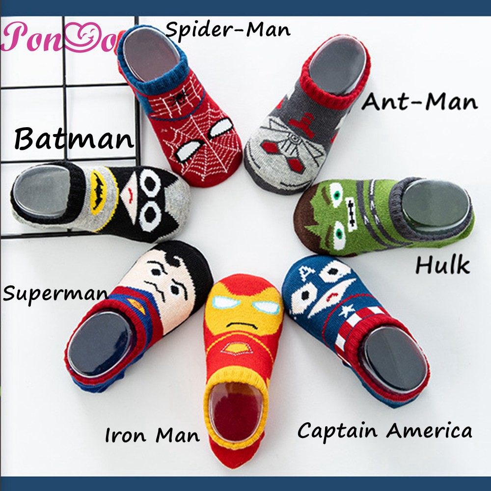 Đôi Tất Vải Cotton Thoáng Khí In Hình Siêu Anh Hùng Marvel Dành Cho Bé Từ 1 - 9 Tuổi