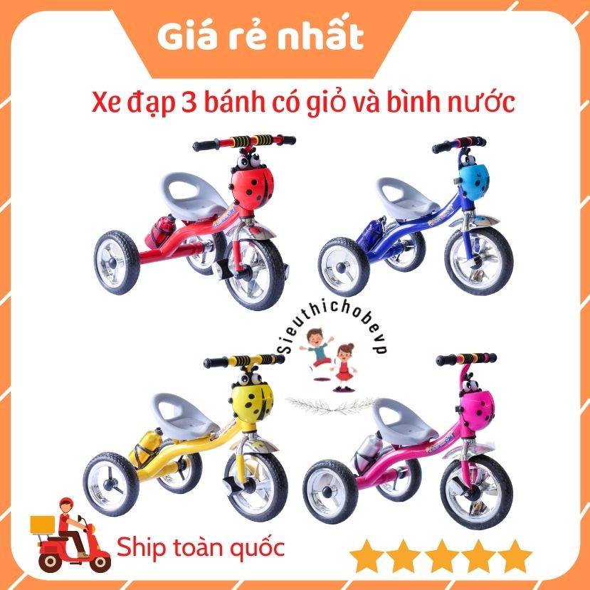 Xe đạp 3 bánh giỏ con bọ ngộ nghĩnh có bình nước cho bé