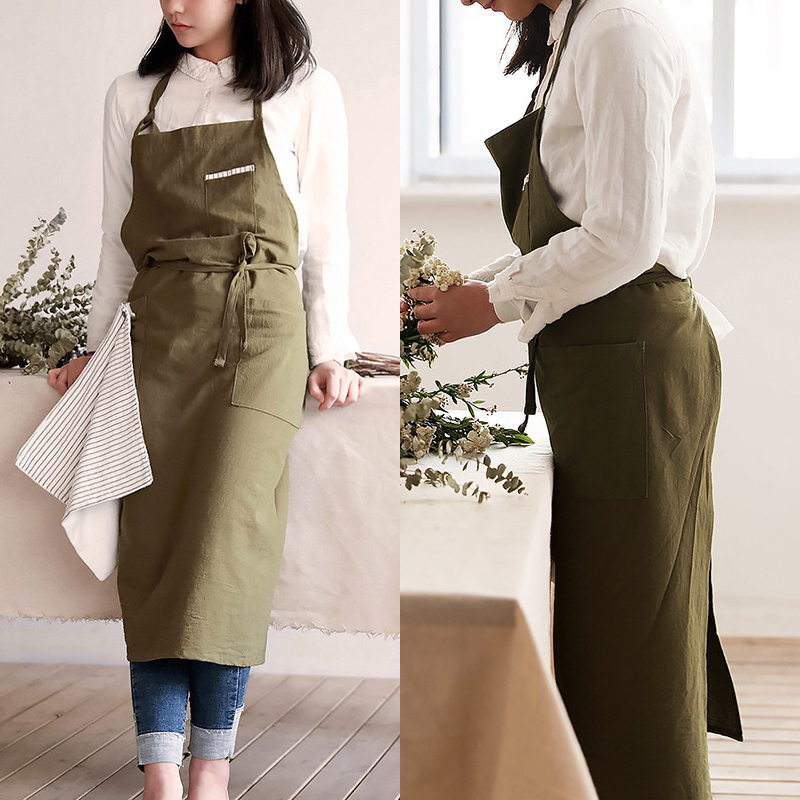 Cotton linen hand-wiping apron kitchen pure cotton cotton linen floral baking YIYUE