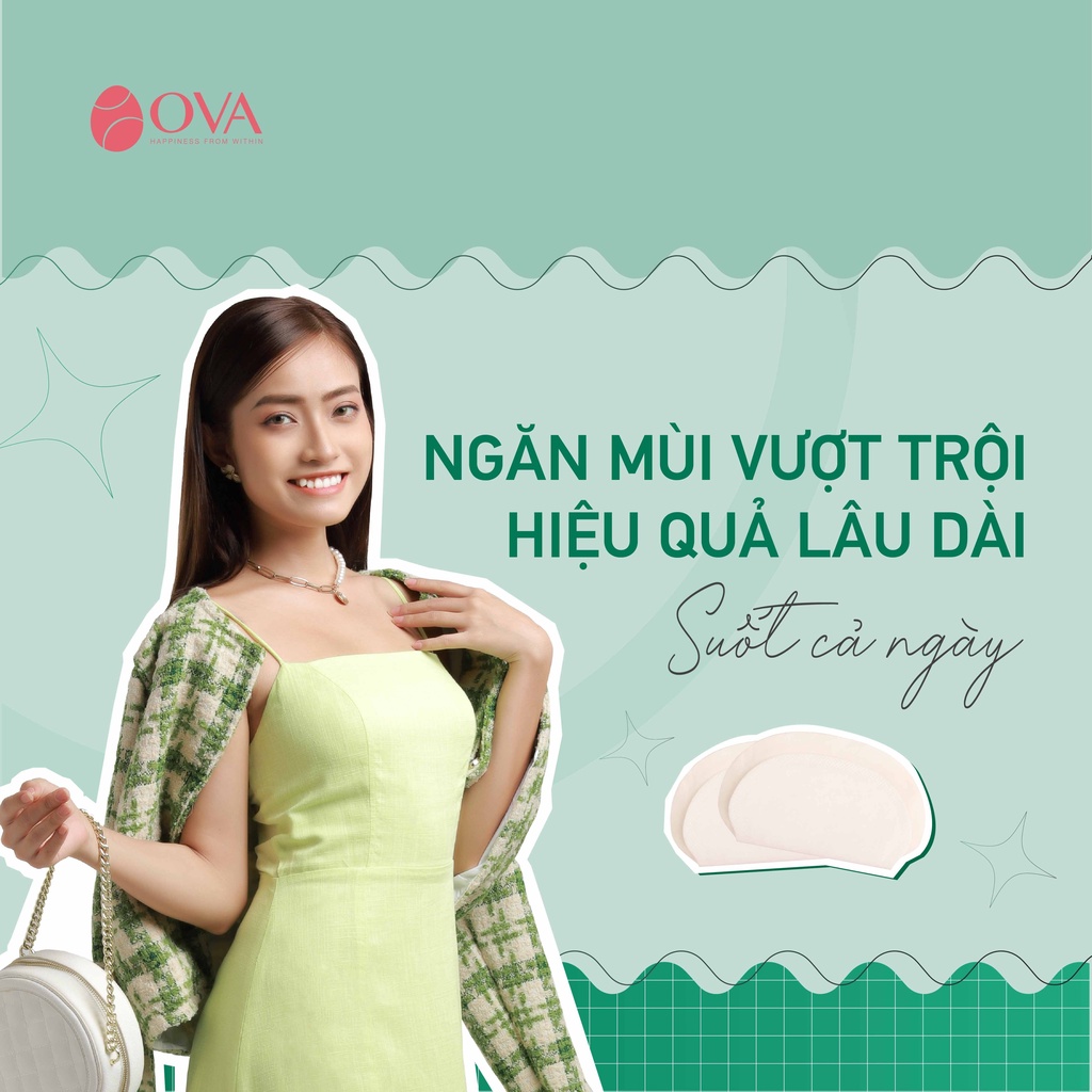 Miếng dán thấm hút ngăn đổ mồ hôi nách Ova DeoX, tấm dán siêu mỏng dán dưới áo khử mùi, giữ nách khô thoáng.
