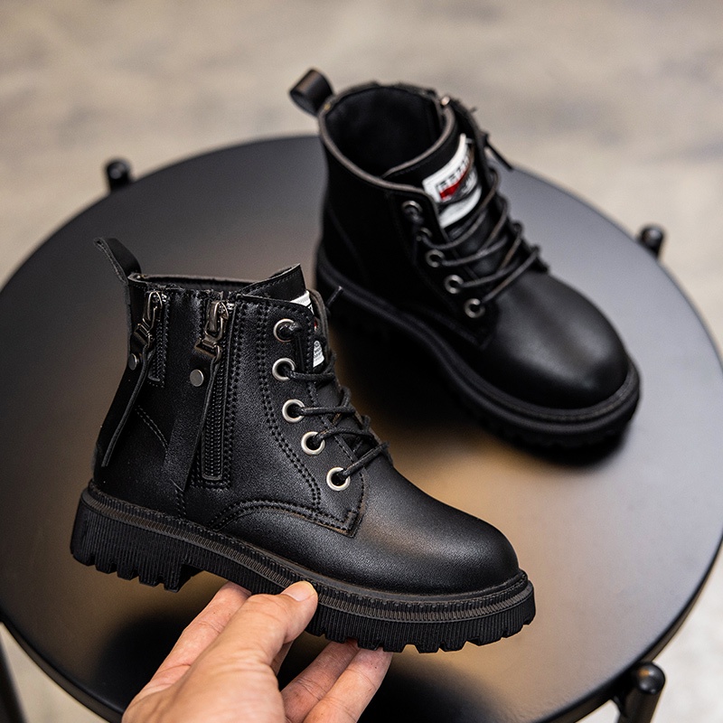 Giày Bốt Martin Bằng Da Bò Chống Trượt Chống Trơn Thời Trang Hàn Quốc Cho Trẻ Em