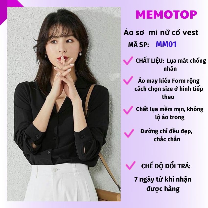 Áo sơ mi nữ form rộng có bigsize trắng đen kiểu hàn quốc tay dài công sở đẹp MEMOTOP MM01