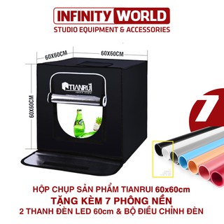 Hộp đèn chụp ảnh sản phẩm chuyên nghiệp TIANRUI 65x65cm (Đã gồm 2 LED Và bộ điều chỉnh độ sáng)(Tặng kèm 7 phông nền)