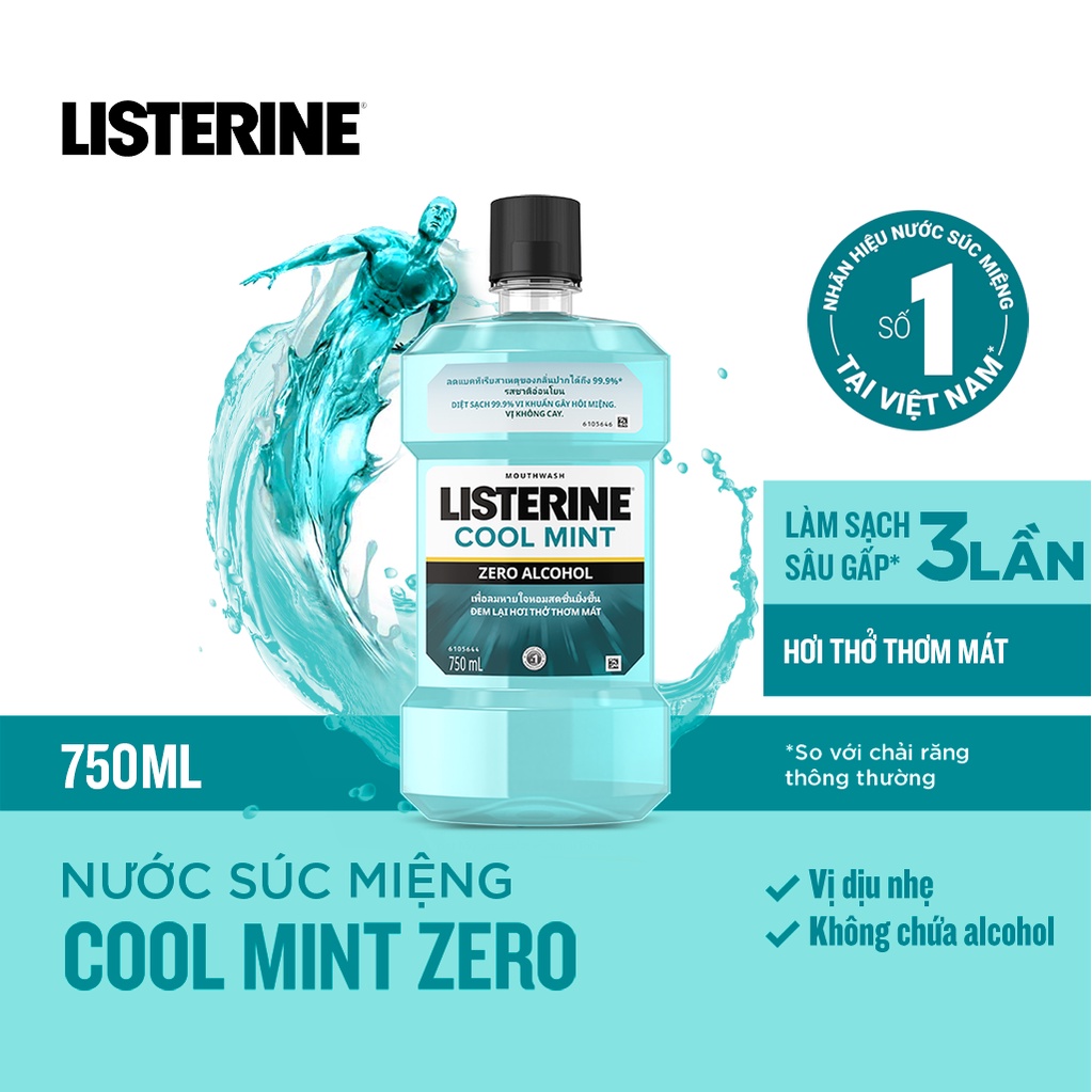 Nước Súc Miệng Listerine Không Cay Giúp Hơi Thở Thơm Mát - Cool Mint Zero - Dung Tích 250ml - 750ml