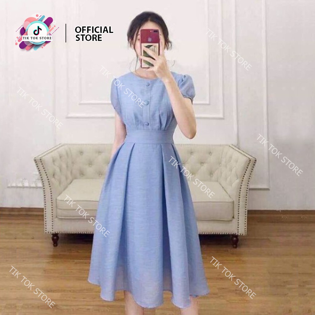 Váy tiểu thư sang chảnh, đầm tiểu thư đính nút TIK TOK STORE | BigBuy360 - bigbuy360.vn