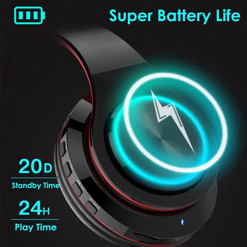 Tai nghe Bluetooth 5.0 không dây có đèn LED đầy màu sắc tương thích với thẻ SD AUX Mga