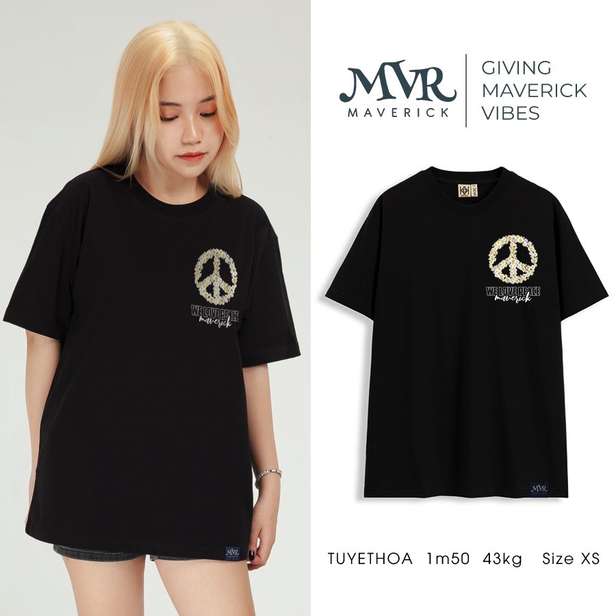 Áo thun in 2 mặt hoa cúc hòa bình unisex phông rộng tay lỡ big size MVR KK4230