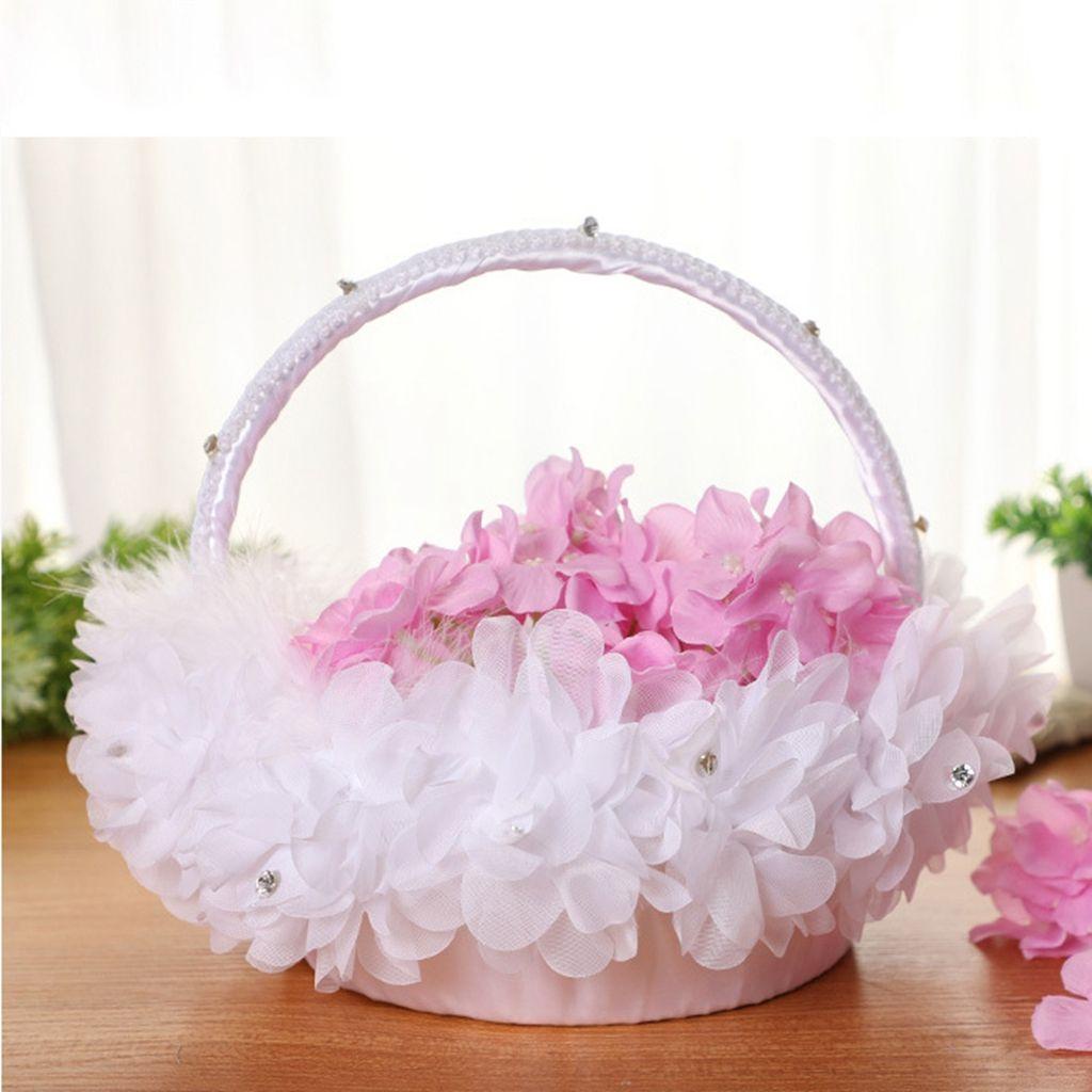 Giỏ Hoa Bằng Vải Satin Màu Trắng Lãng Mạn Dùng Trang Trí Tiệc