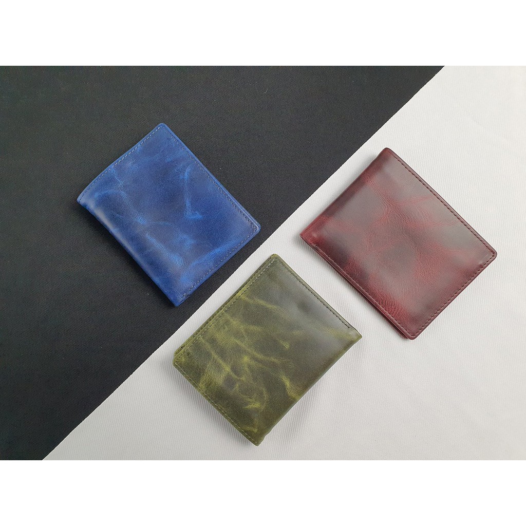 Ví Da Cao Cấp Pullup wax ( Xanh Navy. Xanh Olive .Nâu wine ) 100% Da Thật _ Bảo Hành 24 Tháng