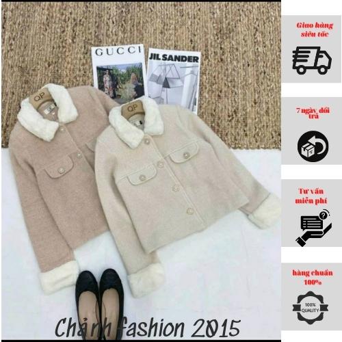 Áo khoác dạ lông thỏ tay, cổ lông phong cách ulzzang