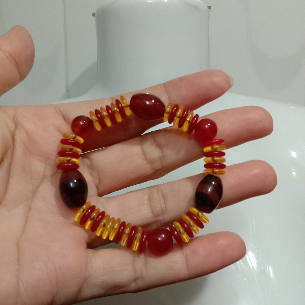 Vòng tay Dzi Nam/Nữ thời trang kết hợp mã não, hạt nhựa màu
