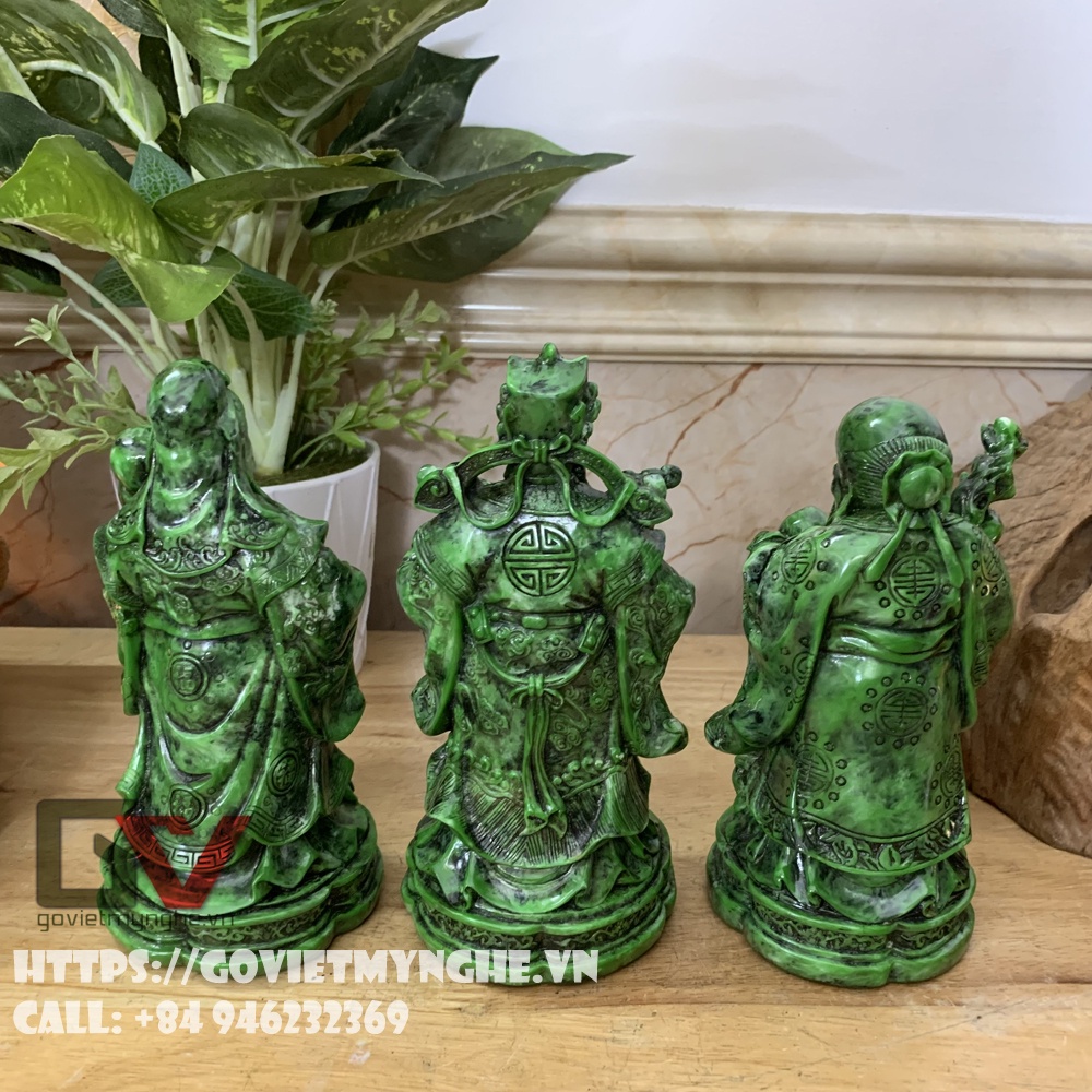 Tượng đá trang trí phong thủy tượng Tam Đa Phúc Lộc Thọ - Chiều Cao 20cm - Màu xanh lục bích