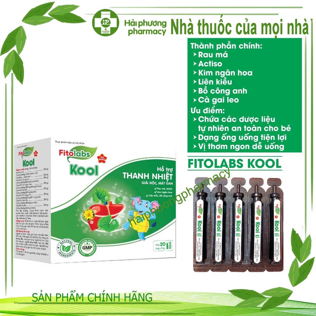 Mát Gan Fitolabs Kool Dạng Ống Uống Giúp Thanh Nhiệt, Giải Độc, Tăng Cường Chức Năng Gan Cho Bé Hộp 20 Ống