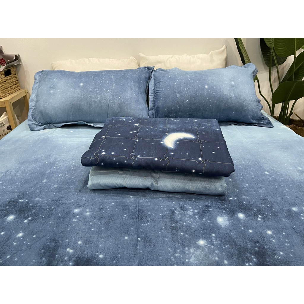 Set ga gối chăn hè chần bông 5 món Cotton EMMIBedding, mẫu màn đêm mền cotton họa tiết đáng yêu
