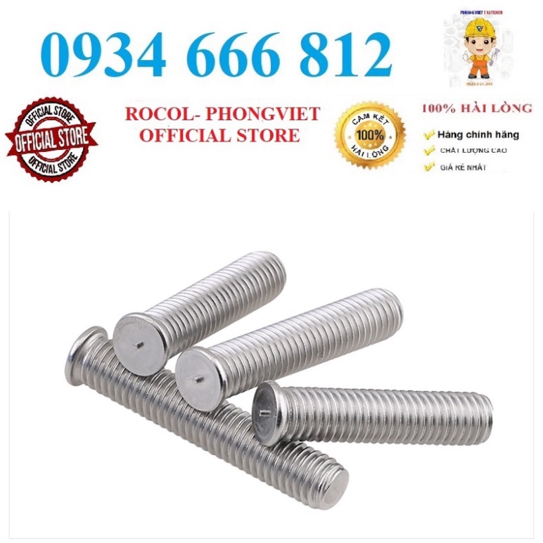 Combo 50c Bulong hàn nổ,hàn chập inox 304 M6X12,M6x16, M6x20, M6x25