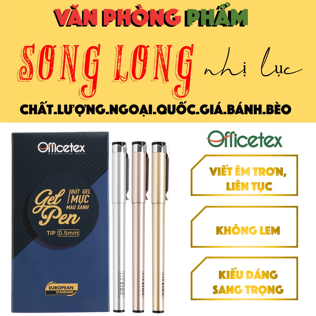 Bút Bi GEL Mực Xanh kiểu Sang Trọng - Combo 3 bút - Viết Êm Trơn, Mực ra Đều, Không Lem -Tiêu chuẩn Châu Âu-TH Officetex